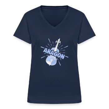 Violon Aragon - T-shirt col V Femme - marine - Devant - Lela (165cm)