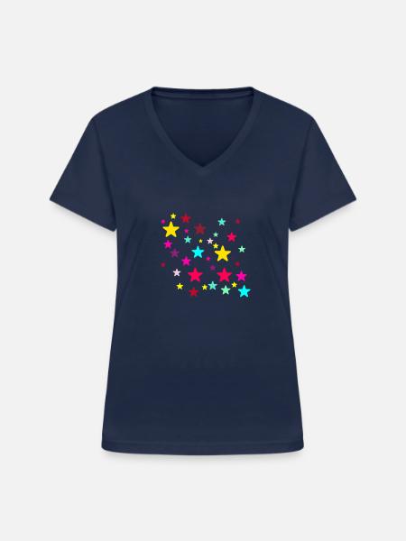 Sterne,stern, bunte Sterne - Frauen-T-Shirt mit V-Ausschnitt - Navy