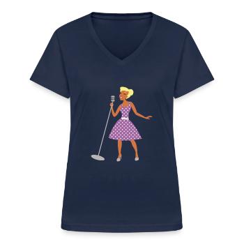Singer flat design with microphone - Women's V-neck T-shirt - navy - Front - Lela (165cm)