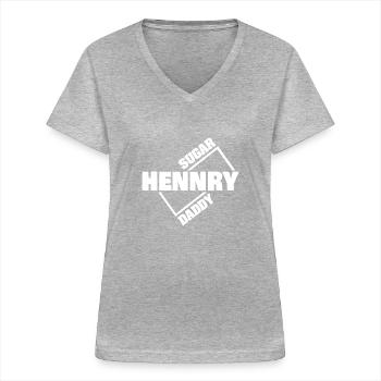 Sugardaddy Hennry - Frauen-T-Shirt mit V-Ausschnitt - Grau meliert - Vorne - Lela (165cm)