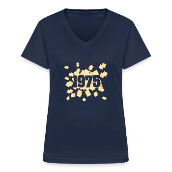 1975 - T-shirt col V Femme - marine - Devant - Lela (165cm)