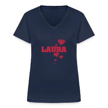 Laura - Frauen-T-Shirt mit V-Ausschnitt - Navy - Vorne - Lela (165cm)