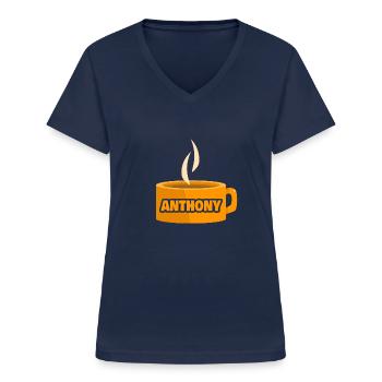 Cafe Anthony - Women's V-neck T-shirt - navy - Front - Lela (165cm)