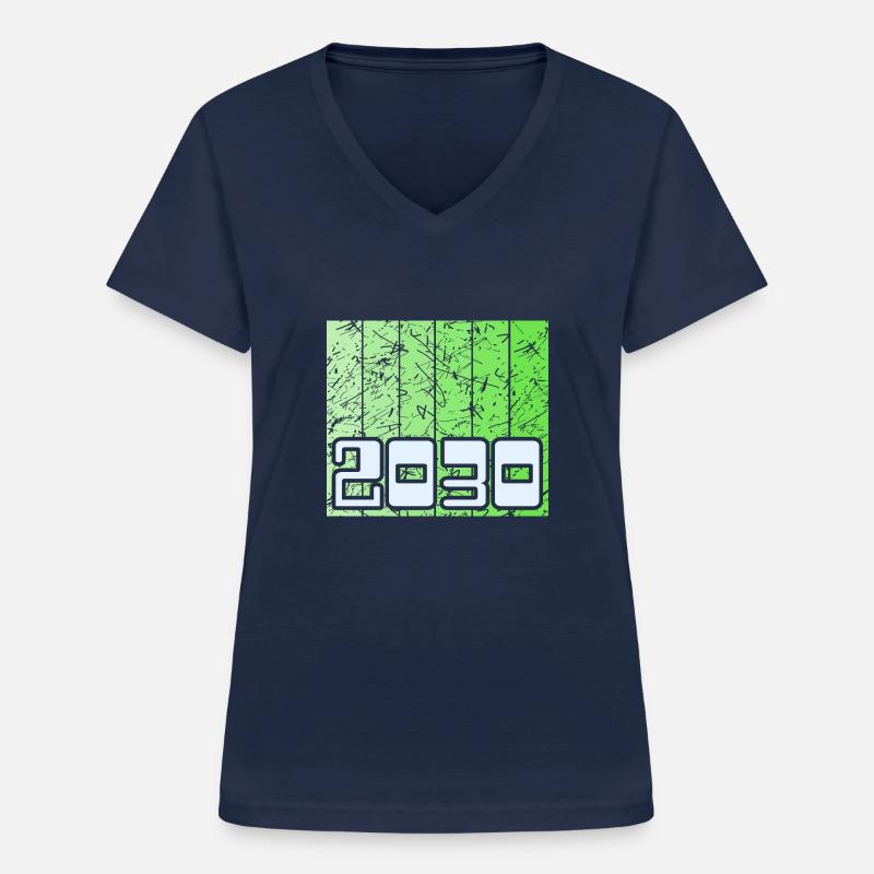 År 2030 - T-shirt med V-hals til damer - marineblå