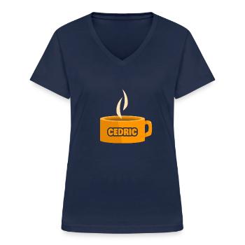 Cedric als Teetasse - Frauen-T-Shirt mit V-Ausschnitt - Navy - Vorne - Lela (165cm)