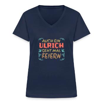 Célébrer avec Ulrich - T-shirt col V Femme - marine - Devant - Lela (165cm)