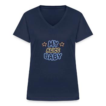 Prénom Alice - T-shirt col V Femme - marine - Devant - Lela (165cm)