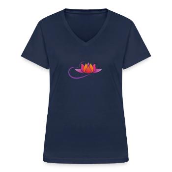 Lotusblüte, Seerose, Lotus, Yoga - Frauen-T-Shirt mit V-Ausschnitt - Navy - Vorne - Lela (165cm)