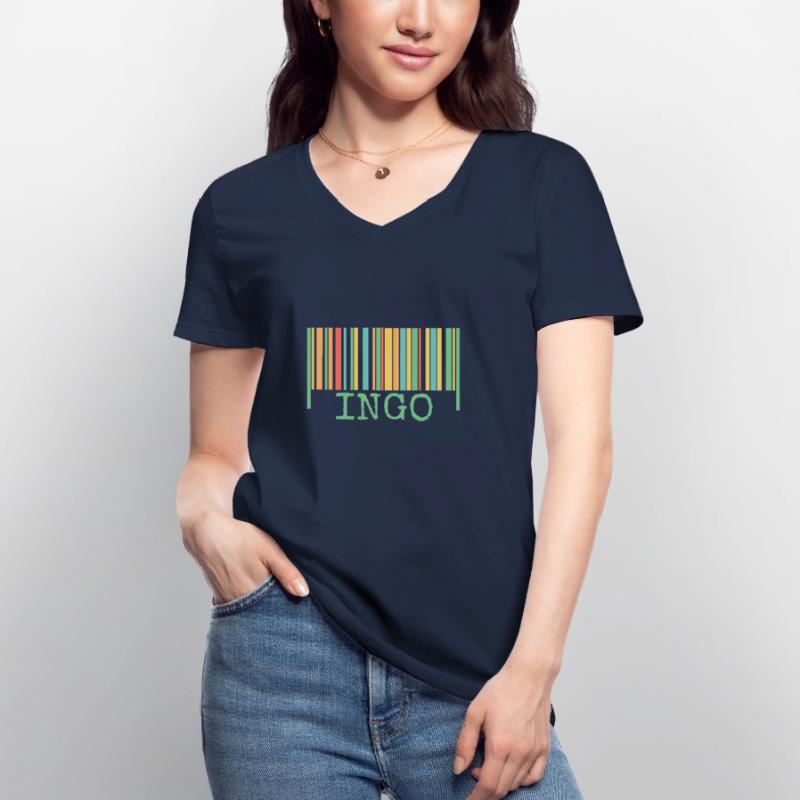 Strichcode Ingo Frauen-T-Shirt mit V-Ausschnitt