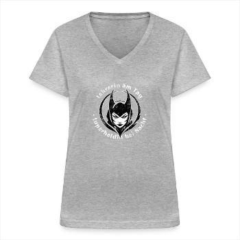 Enseignant le jour Super-héros la nuit - T-shirt col V Femme - gris chiné - Devant - Lela (165cm)