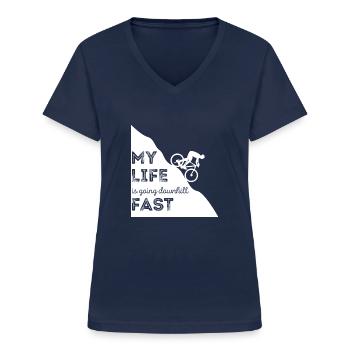 Mountainbiken - Mountainbike - Mountainbiker - Frauen-T-Shirt mit V-Ausschnitt - Navy - Vorne - Lela (165cm)