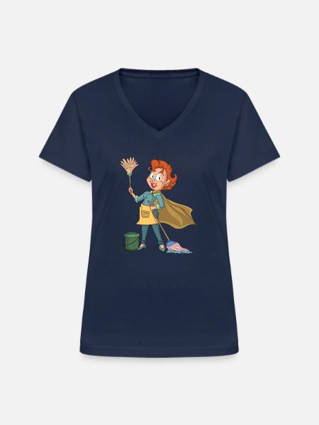 Putzfrau Superheldin - Frauen-T-Shirt mit V-Ausschnitt - Navy
