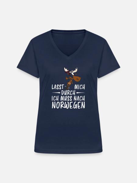 Norwegen - Lasst mich durch - Frauen-T-Shirt mit V-Ausschnitt - Navy