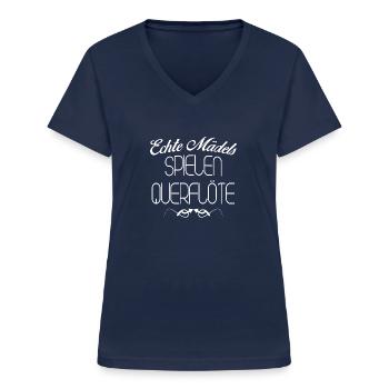QUERFLÖTE ECHTE MAeDELS - Frauen-T-Shirt mit V-Ausschnitt - Navy - Vorne - Lela (165cm)