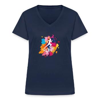RUN Bunt - Frauen-T-Shirt mit V-Ausschnitt - Navy - Vorne - Lela (165cm)