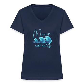 meer ruft an, meer, anker,wellen, Meer, Urlaub - Frauen-T-Shirt mit V-Ausschnitt - Navy - Vorne - Lela (165cm)