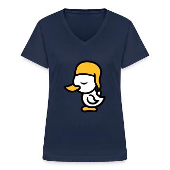 muetze muede bett schlafen schlafmuetze abend erho - Frauen-T-Shirt mit V-Ausschnitt - Navy - Vorne - Lela (165cm)