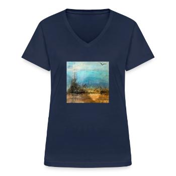 THE DESERT - Women's V-neck T-shirt - navy - Front - Lela (165cm)