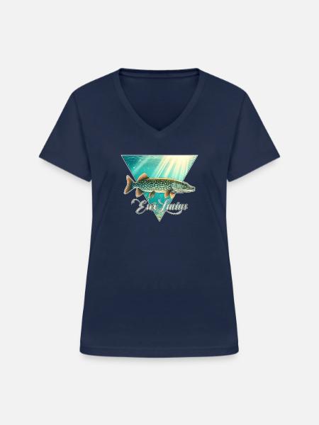 Hecht Raubfisch Angeln Fischen - Frauen-T-Shirt mit V-Ausschnitt - Navy