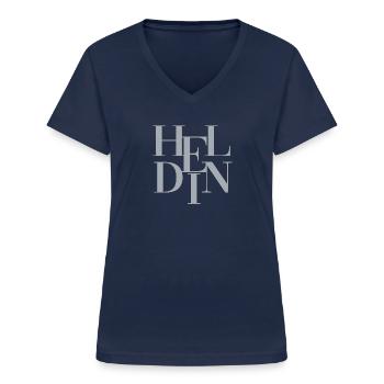 Heldin Brustkrebs Krebs Kämpferin - Frauen-T-Shirt mit V-Ausschnitt - Navy - Vorne - Lela (165cm)