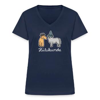 Hütehunde Hunde mit Hut Huetehund - Frauen-T-Shirt mit V-Ausschnitt - Navy - Vorne - Lela (165cm)
