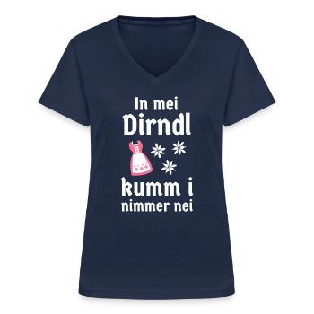kein Dirndl Tracht Bayern - Frauen-T-Shirt mit V-Ausschnitt - Navy - Vorne - Lela (165cm)