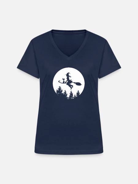 Fliegende Hexe - Frauen-T-Shirt mit V-Ausschnitt - Navy