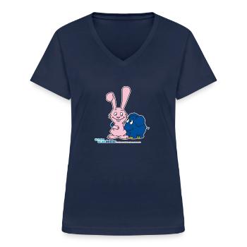 Der Elefant und der Hase - Frauen-T-Shirt mit V-Ausschnitt - Navy - Vorne - Lela (165cm)
