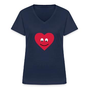 heart face - Women's V-neck T-shirt - navy - Front - Lela (165cm)