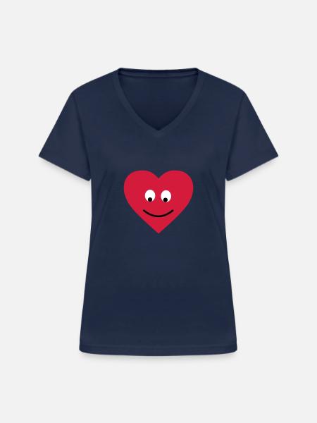 cœur - T-shirt col V Femme - marine