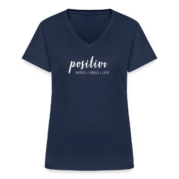 positive mind - vibes - life - Frauen-T-Shirt mit V-Ausschnitt - Navy - Vorne - Lela (165cm)