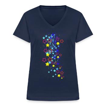 Stars, Drawing, Illustration,Blue,Star,Colorful - Women's V-neck T-shirt - navy - Front - Lela (165cm)