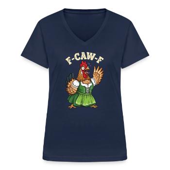 F CAW F - Men's Women's Chicken Meme F-CAW-F - Women's V-neck T-shirt - navy - Front - Lela (165cm)