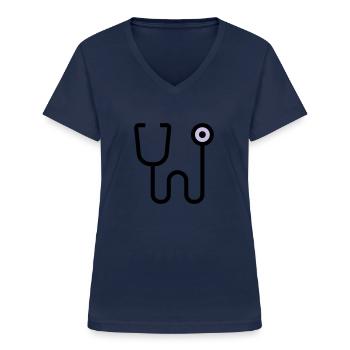 Examen stéthoscopique par le médecin - T-shirt col V Femme - marine - Devant - Lela (165cm)