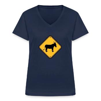 Remarque danger signe avertissement attention précaution ese - T-shirt col V Femme - marine - Devant - Lela (165cm)