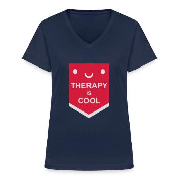therapy is cool Quote - Women's V-neck T-shirt - navy - Front - Lela (165cm)
