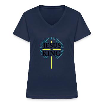jesus is king - Frauen-T-Shirt mit V-Ausschnitt - Navy - Vorne - Lela (165cm)