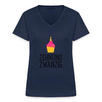 ZehnUndZwanzig Geburtstag (Cupcake) - Frauen-T-Shirt mit V-Ausschnitt - Navy - Vorne - Lela (165cm)