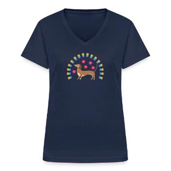 Dackelwurst Hund - Frauen-T-Shirt mit V-Ausschnitt - Navy - Vorne - Lela (165cm)