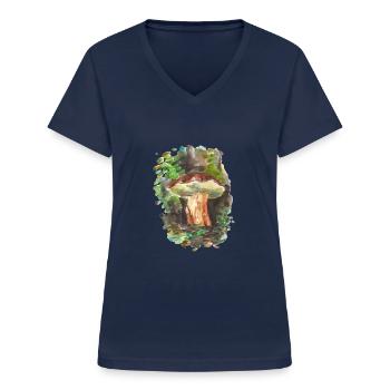 Wald / Pilze / Fungi - Frauen-T-Shirt mit V-Ausschnitt - Navy - Vorne - Lela (165cm)