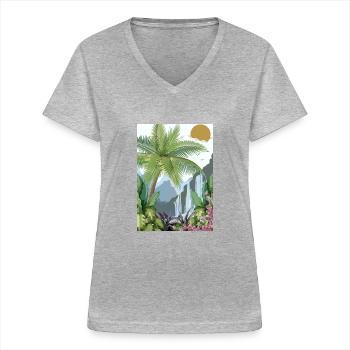 Hawaï - T-shirt col V Femme - gris chiné - Devant - Lela (165cm)