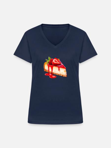 Erdbeer-Käsekuchen - Frauen-T-Shirt mit V-Ausschnitt - Navy