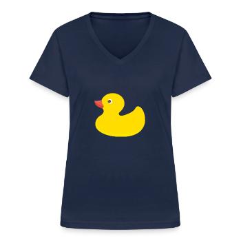 Quietscheente, canard, bain, oiseau de l'eau, jaune - T-shirt col V Femme - marine - Devant - Lela (165cm)