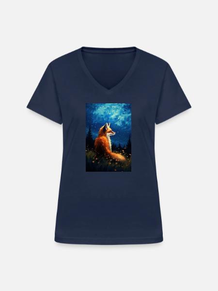 Fuchs - Frauen-T-Shirt mit V-Ausschnitt - Navy
