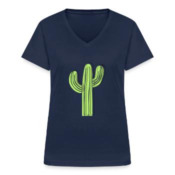 Kaktus - Frauen-T-Shirt mit V-Ausschnitt - Navy - Vorne - Lela (165cm)