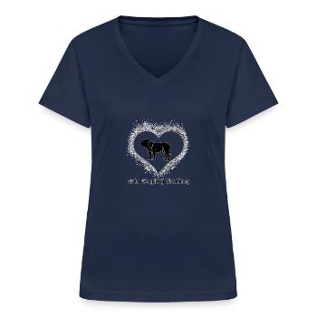 Old English Bulldog Love - Frauen-T-Shirt mit V-Ausschnitt - Navy - Vorne - Lela (165cm)