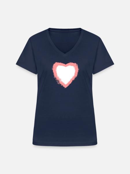 Rosa weißes Herz - Frauen-T-Shirt mit V-Ausschnitt - Navy