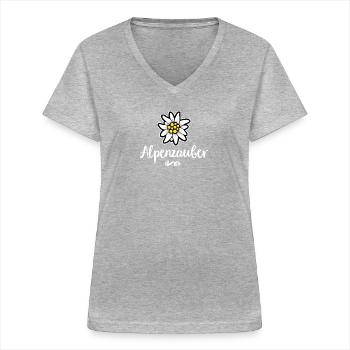 ALPENZAUBER EDELWEISS - Frauen-T-Shirt mit V-Ausschnitt - Grau meliert - Vorne - Lela (165cm)