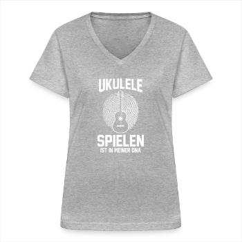 Gitarre Musiker Musikinstrument Ukulele - Frauen-T-Shirt mit V-Ausschnitt - Grau meliert - Vorne - Lela (165cm)
