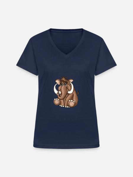 Süßes flauschiges Mammut Steinzeit - Frauen-T-Shirt mit V-Ausschnitt - Navy